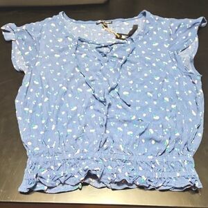 Moral Fiber Blue Floral Peasant Top Sz 1X
